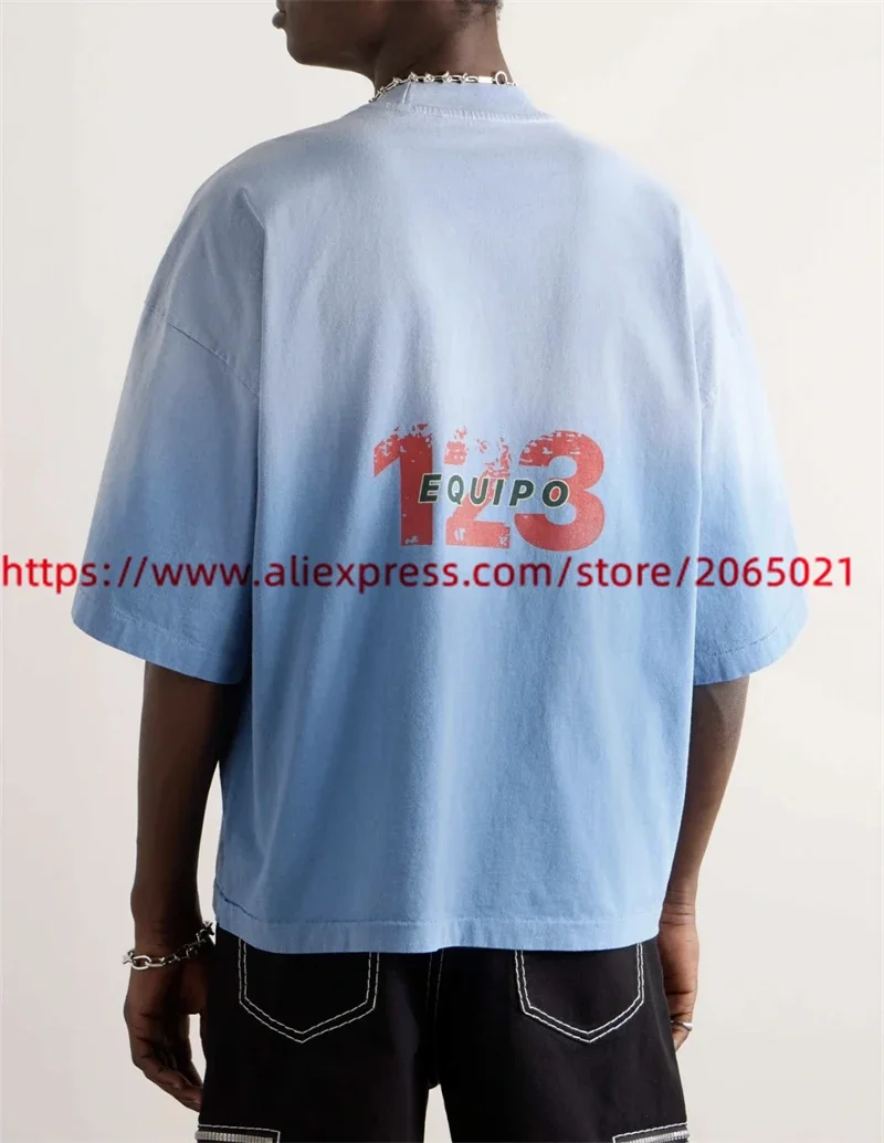 Blue Tie Dyed RRR123 T-shirt Men Women American High Street Graffiti Washed Tee Vintage RRR 123 Tops T Shirt