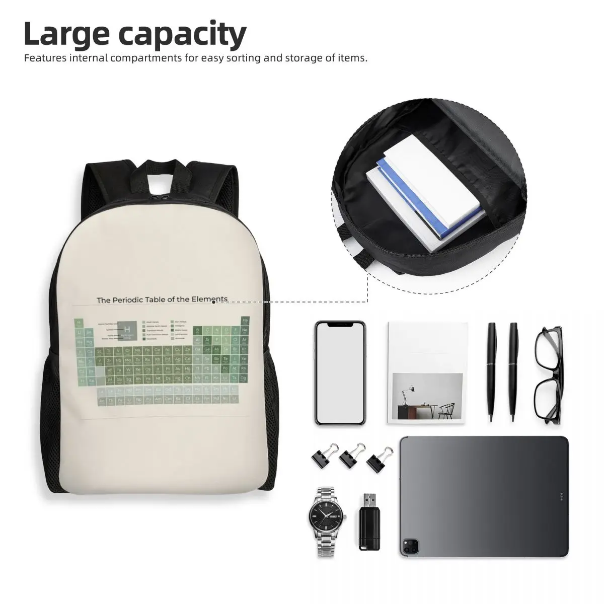 

The Periodic Table Of The Elements Evergreen On Sand Backpack Student Boys Girls BookBag School Bag Laptop Shoulder Bags