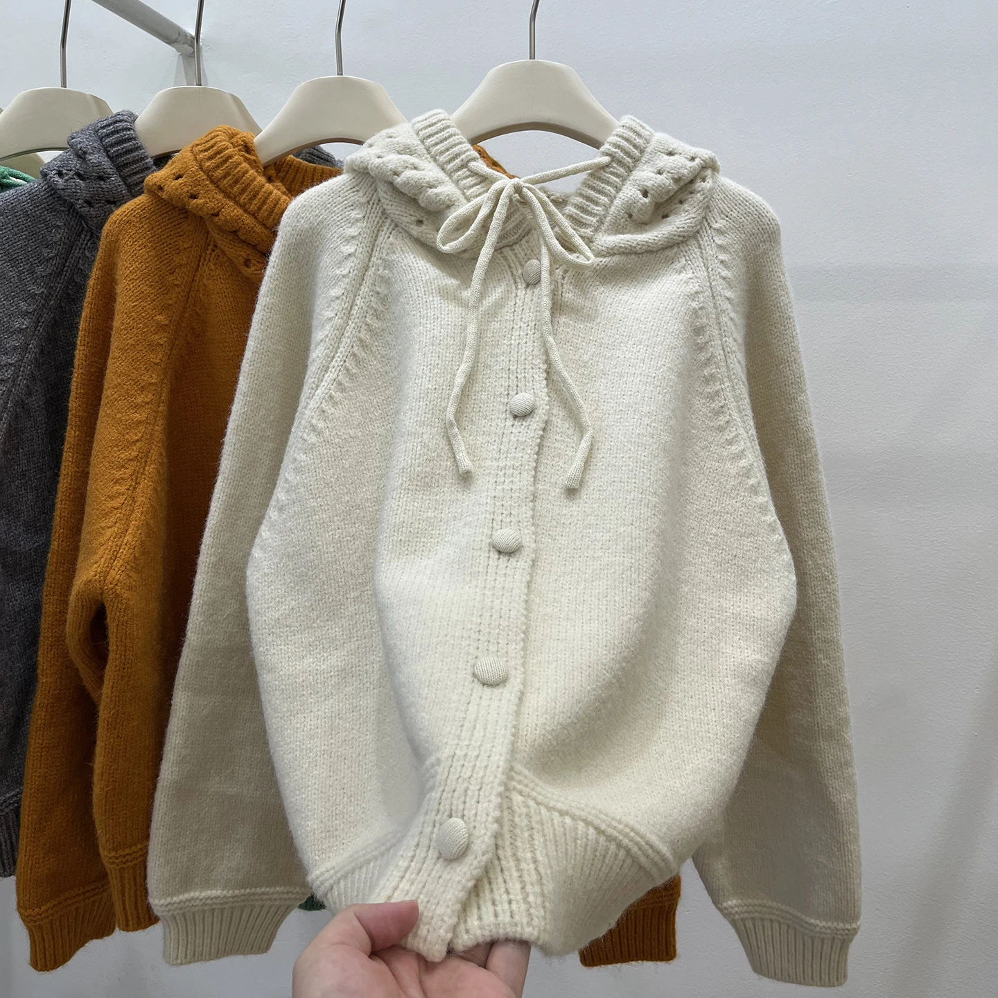 

Design Crochet Hollow Out Hooded Sweater Jackets for Women Autumn Loose Soft Sticky Drawstring Cardigan Female Outwear