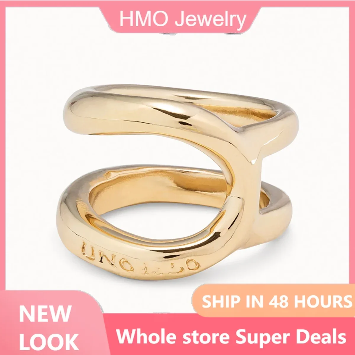 2024 Original Design Spain UNO de 50 Jewelry Fashion Simple and Irregular Two Layer 14k Gold Ring Women's High Quality Gift