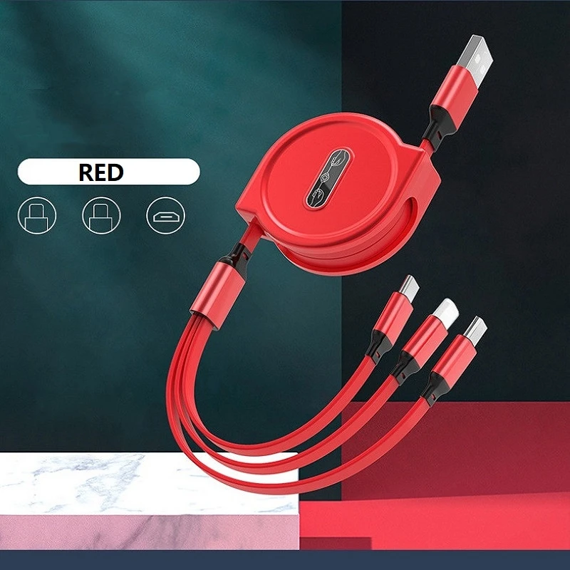 3 in 1 Retractable USB C 6A TYPE-C Fast Charger for iPhone 13 14 12 11 Pro X Max Type C/Micro Fast Charger for Xiaomi Samsung
