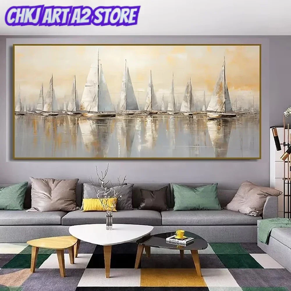 Luxury White Sailboats Poster and Print Abstract Art Nautical Seascape Canvas Painting Ocean Voyage Wall Picture Home Decor
