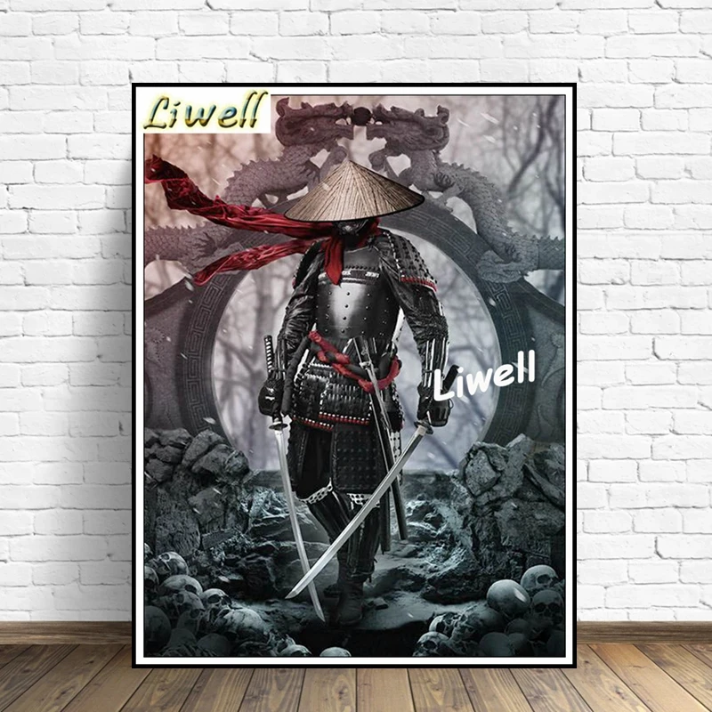 5d Full Drills Black And Blood Japanese Sakura Samurai Diamond Painting Art Bushido Warrior Mosaic Cross Stitch Home Decor Gift