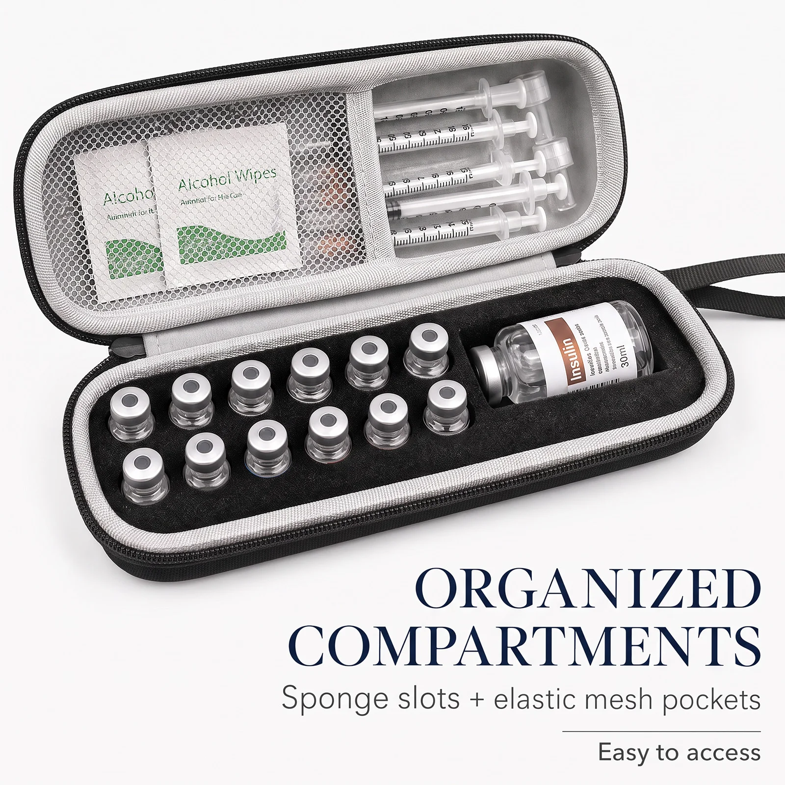 Insulin Vial Carrying Case Fridge Portable Peptide Vial Storage Box Foam Protective Hard Shell Vial Pens and Needle Organizer