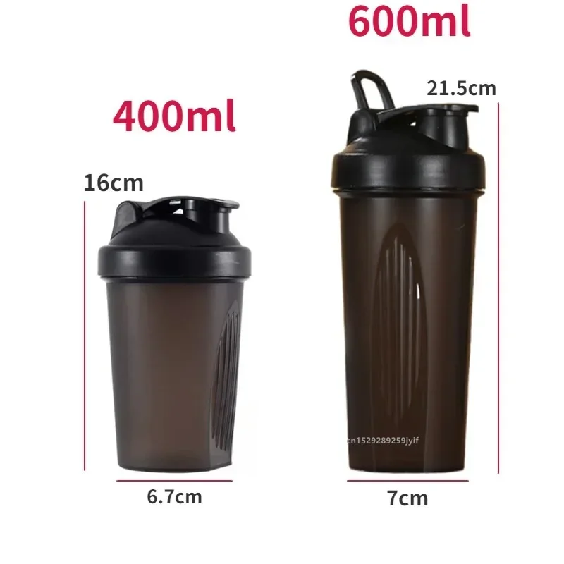 600ml/400ml Protein Powder Shaker Bottle with Scale and Steel Ball Leak Proof Water Bottle for Gym Fitness Sport Mixing Cup