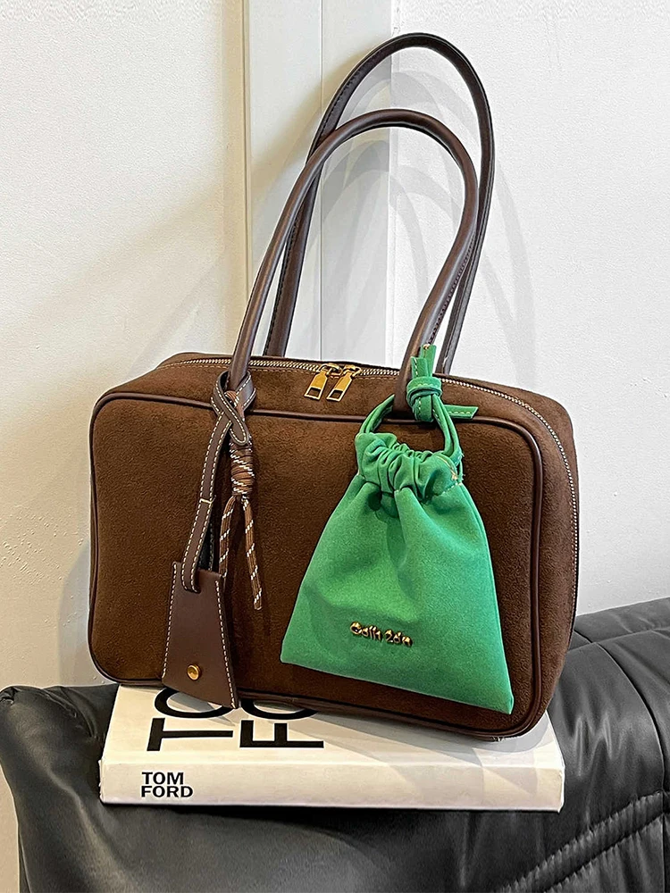 Autumn Winter Retro Large Capacity Suede Bag 2024 New Lady Commuter Shoulder Bags Women Daily Out Handbags