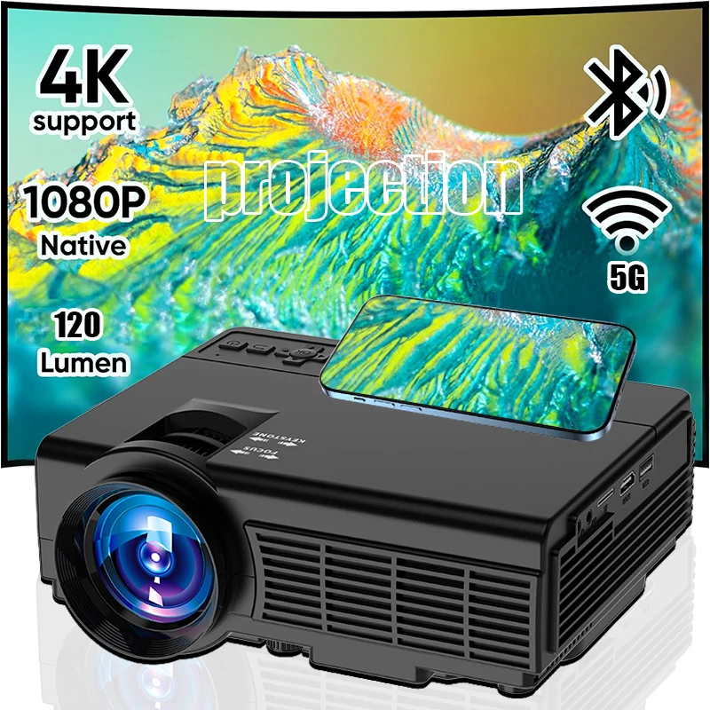 Portable Projector 4k 1920*1080P HD Resolution Intelligent Control 5G WiFi BT5.0 Home Theater Beamer Outdoor Movie LED Projector