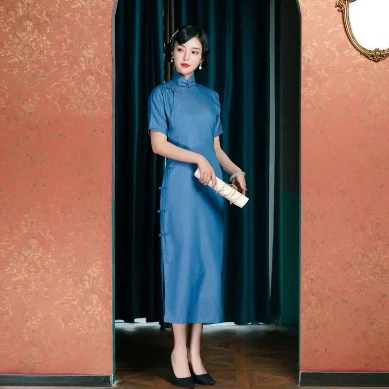 Vintage Loose Qi Pao Elegant Women Traditional Cheongsam Dress Folk Style Traditional Chinese Qipao Elegant Party Dress