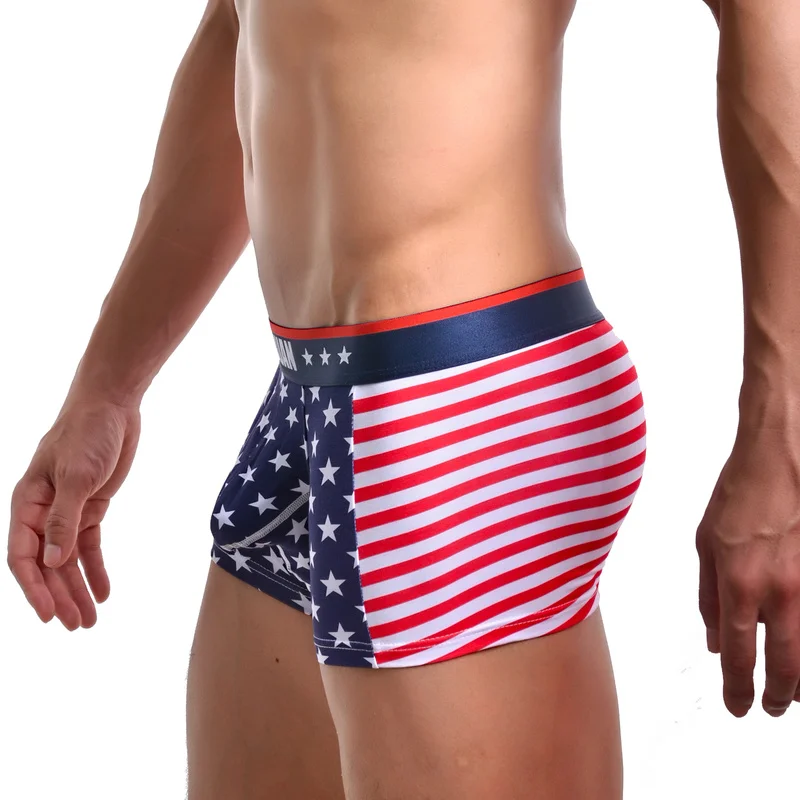 Sexy USA American Flag Striped Boxer Shorts For Men U-convex Pouch Boxers Mini Trunks Man Underwear Underpants Male Boxershorts