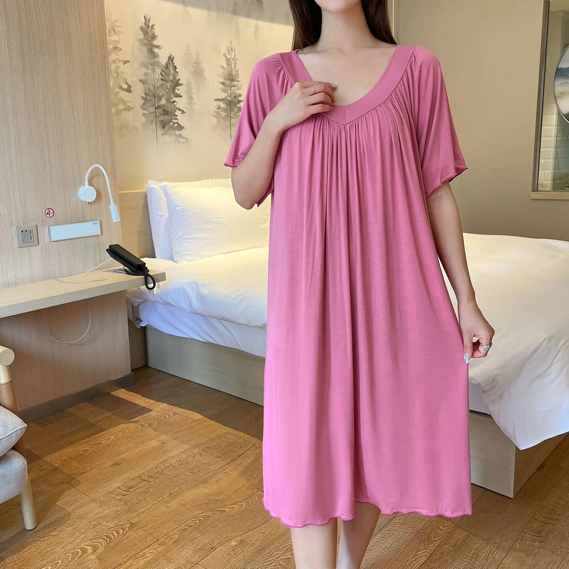 Fdfklak nova womens nighte vestido de verão sleepwear macio coreano feminino sexy manga curta solta noite roupa interior