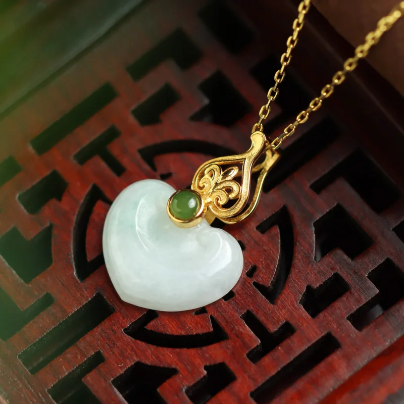 

Sterling silver gold plated jade Ruyi pendant jasper noodles WOMEN'S necklace