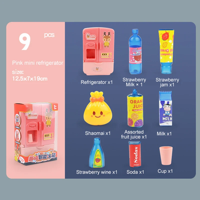 Mini Double Door Refrigerator Girl Toys Simulation Pretend Play Kitchen Kids Toys Accessories Role Play Gift Toys for Children