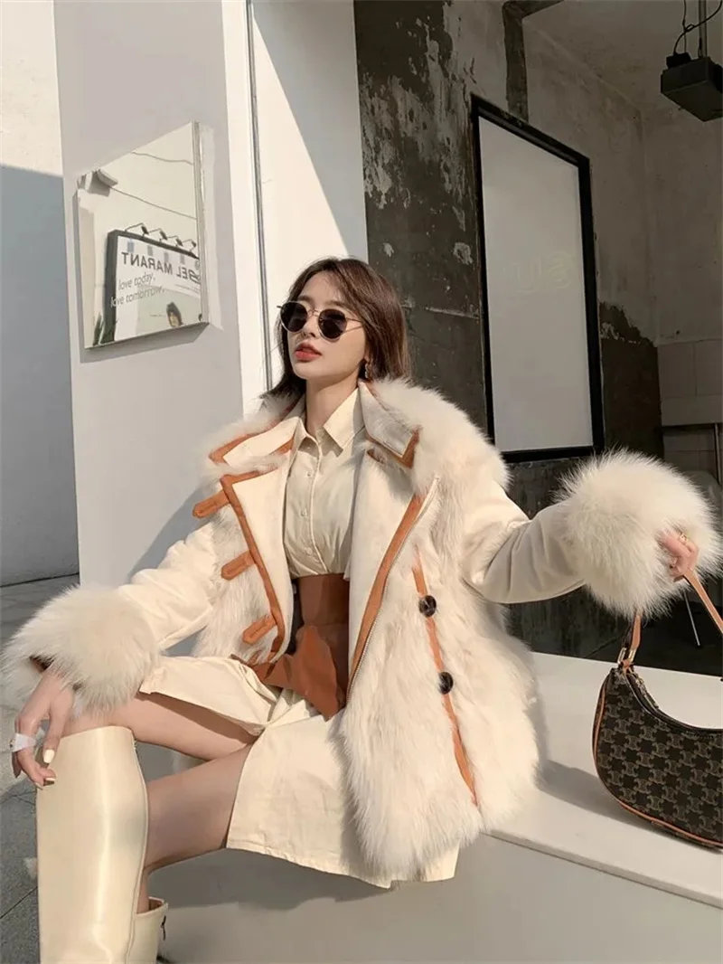 Women's Coat 2024 Winter fox fur Grass Coat Women's Mid to Long Style Double-Sided Fur One-piece Style Overcomes Coat Thickening