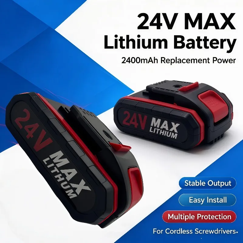 High Safety 24V Li-ion Battery Pack, 100% New Cells Rechargeable for Electric Impact Drills and Cordless Screwdrivers