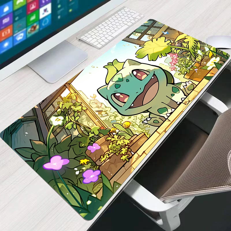 Mouse Pad Large XXL Rubber Computer Gaming Accessories Mousepad Extended Desk Mat Locking Edge P-Pokemons Bulbasaur Gamer Carpet