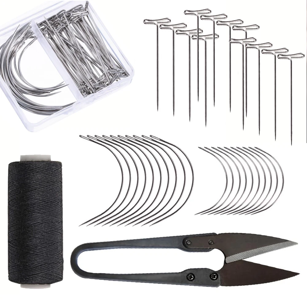 Needle & Thread for Hair Extensions Hair Weave Sewing Threads with CT Shape Curved Upholstery Needles for Hair Extensions,Making