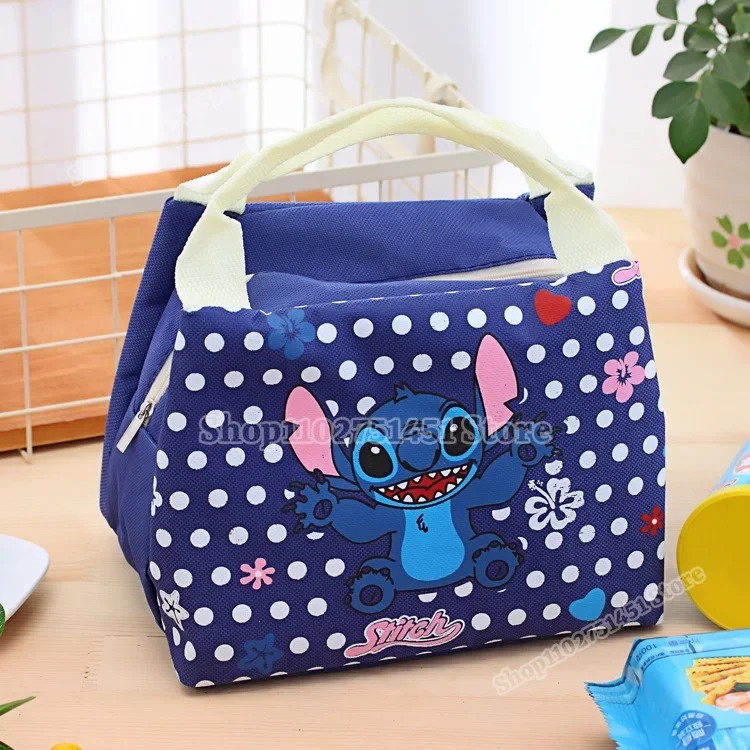 Disney Stitch Tote Lunch Bag Stich Bento Handbag Storage Insulation Pouch Cationic Oxford Cloth Thickened Aluminum Foil Ice Pack