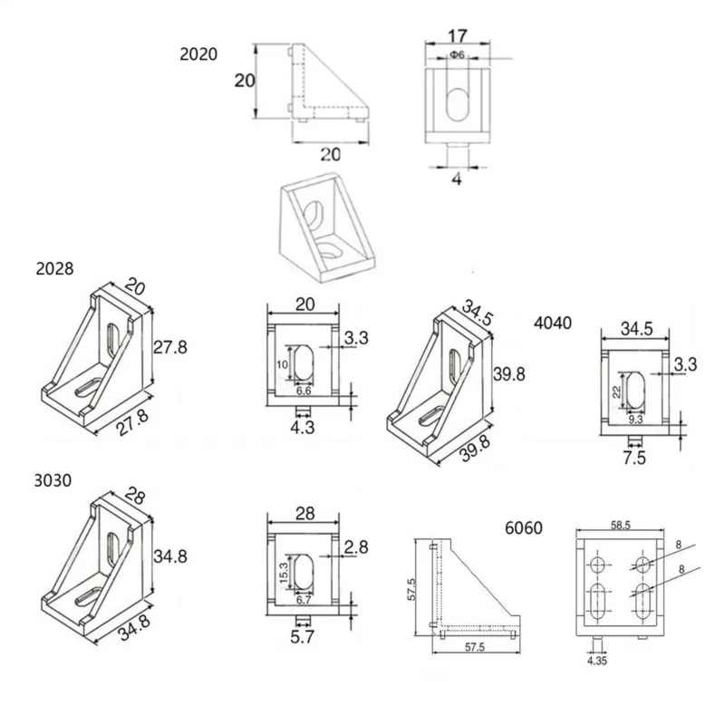 2020 2028 3030 3060 4040 4080 6060 20/30/40/45/60 Profilo in alluminio Connettore Router di CNC In Alluminio Staffa Angolo 2020 2040 3060