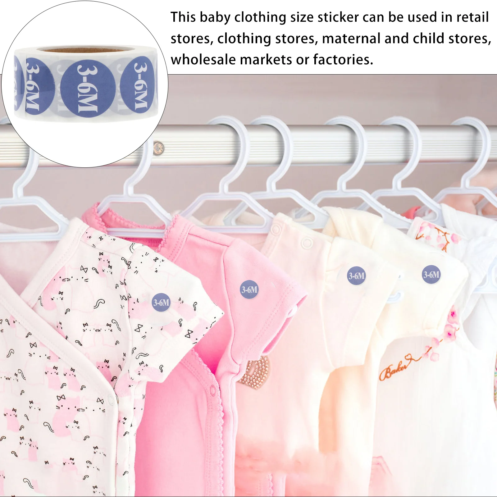 2 Rolls Affordable Baby Clothing Size Sticker Set Easy Peel Adhesive for Retail Store Wholesale Market