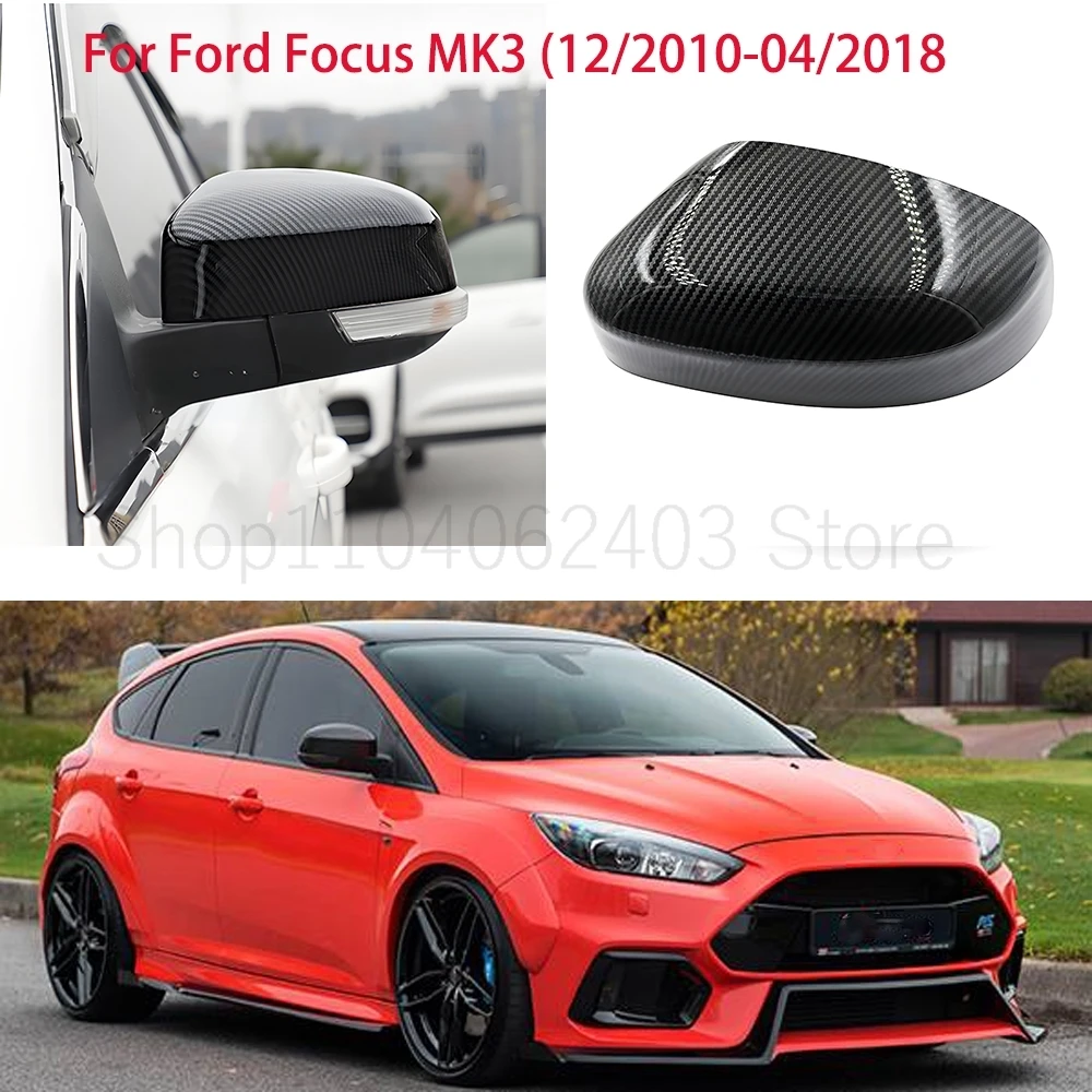 Carbon Fiber Bright black Side Rearview Mirror Cover For Ford Focus MK2 MK3  MK4 2008 2012 2013 2014 2015 2016 2017