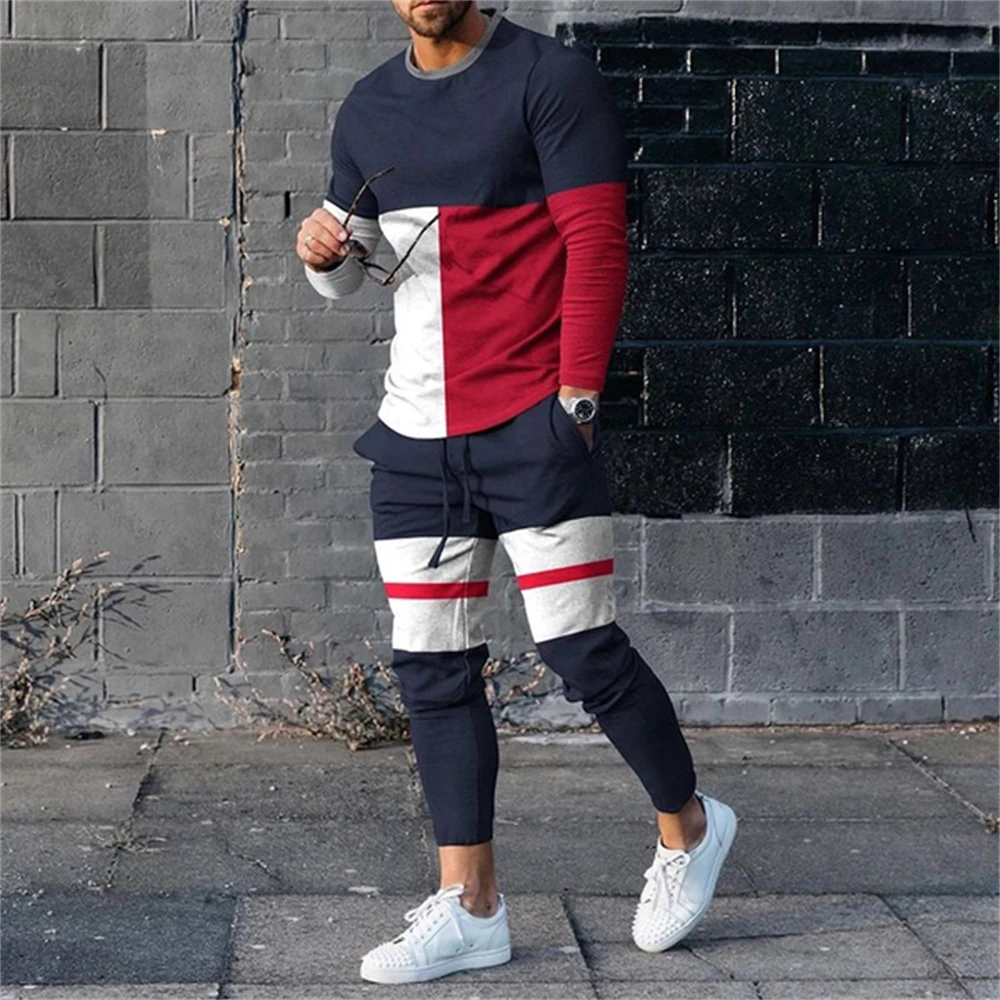 Men\'s Clothing Long Sleeve T Shirt Pants Sets O Neck Sweatshirt Suits Casual Tracksuits Oversized T-shirts Sweatpants Outfits