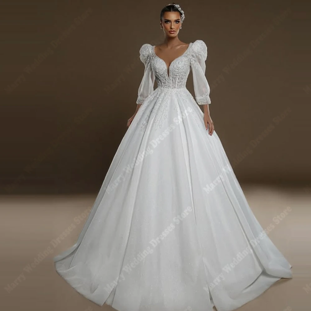 

Elegant A-Line Women Wedding Dresses Delicate Three-Quarters Sleeves Bridal Gowns Princess Party Vestidos De Novias Customized