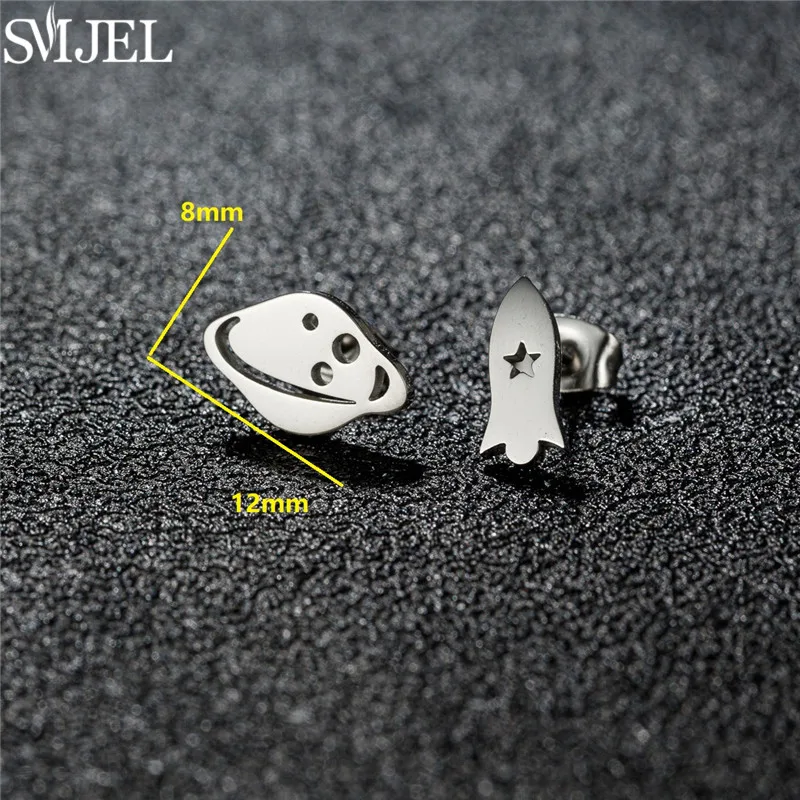 Stainless Steel Fashion Stud Earrings Women Minimalist Rocket Jigsaw Moon Ear Cartilage Earings Small Snowflake Christmas Studs