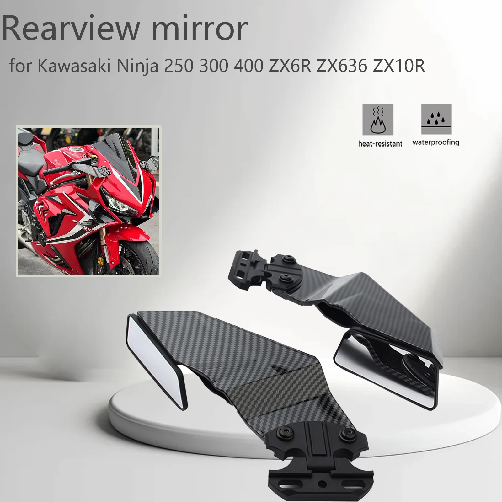 

Universal For Kawasaki Ninja 250 300 400 ZX6R ZX636 ZX10R Motorcycle Mirror Adjustable Rotating Rearview Side Wing Spoiler