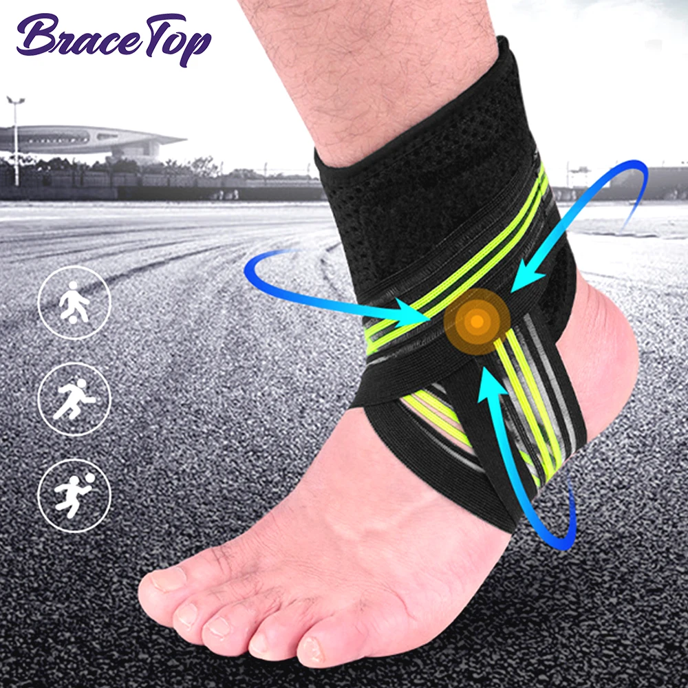 

BraceTop 1 PC Sports Compression Ankle Brace Support Wrap Gym Ankle Sleeves for Plantar Fasciitis Achilles Tendon Minor Sprains