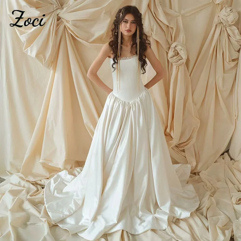 

Zoci Primcess Атласные платья трапециевидной формы для свадебного выпускного вечера по индивидуальному заказу Корейские свадебные платья без бретелек Вечернее платье для свадебной фотографии