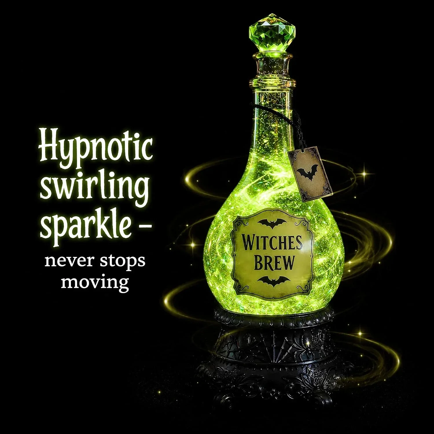 Lighted Witches’ Brew Bottle Glitter Globe Green Light Up Halloween Apothecary Decoration Wine Bottle Decoration for Your Table