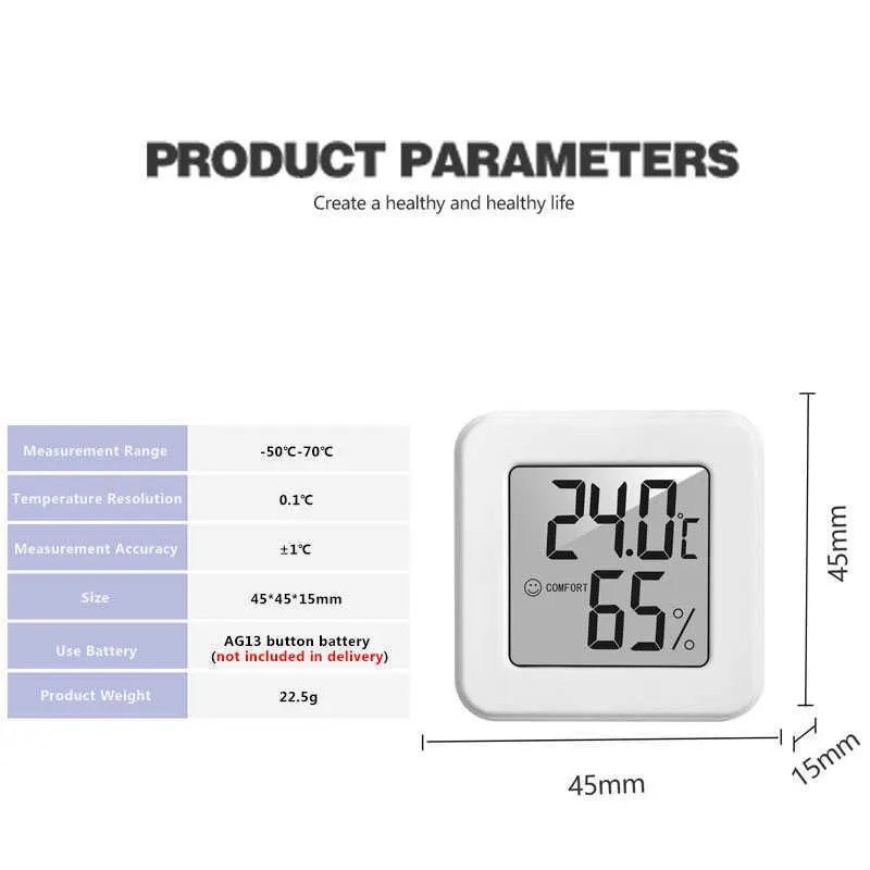 White Mini Electronic Temperature and Humidity Meter Car Thermometer with Smiling Face Display Refrigerator Thermometer