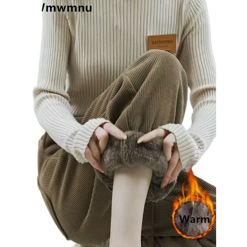 Baggy Sweatpants Warm Lambwool Fluff Ankle-length Harem Pants Casual Thicken High Wasit Women Jogger Pantalones Winter Corduroy