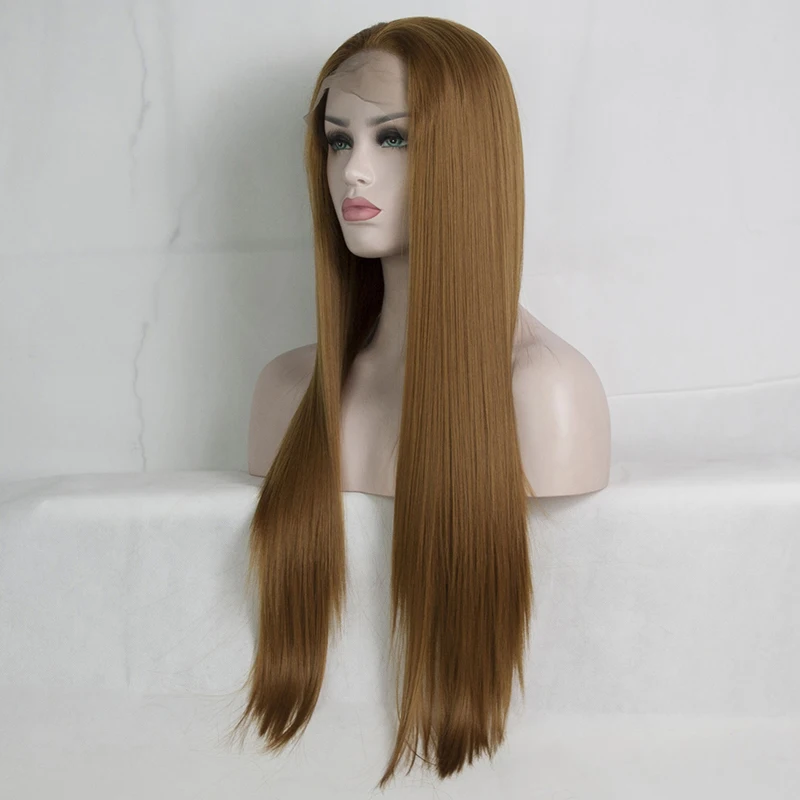 

Soft 26Inch 180Density Honey Blonde Straight Preplucked Lace Front Wig For Black Women With Baby Hair Glueless Synthetic Daily