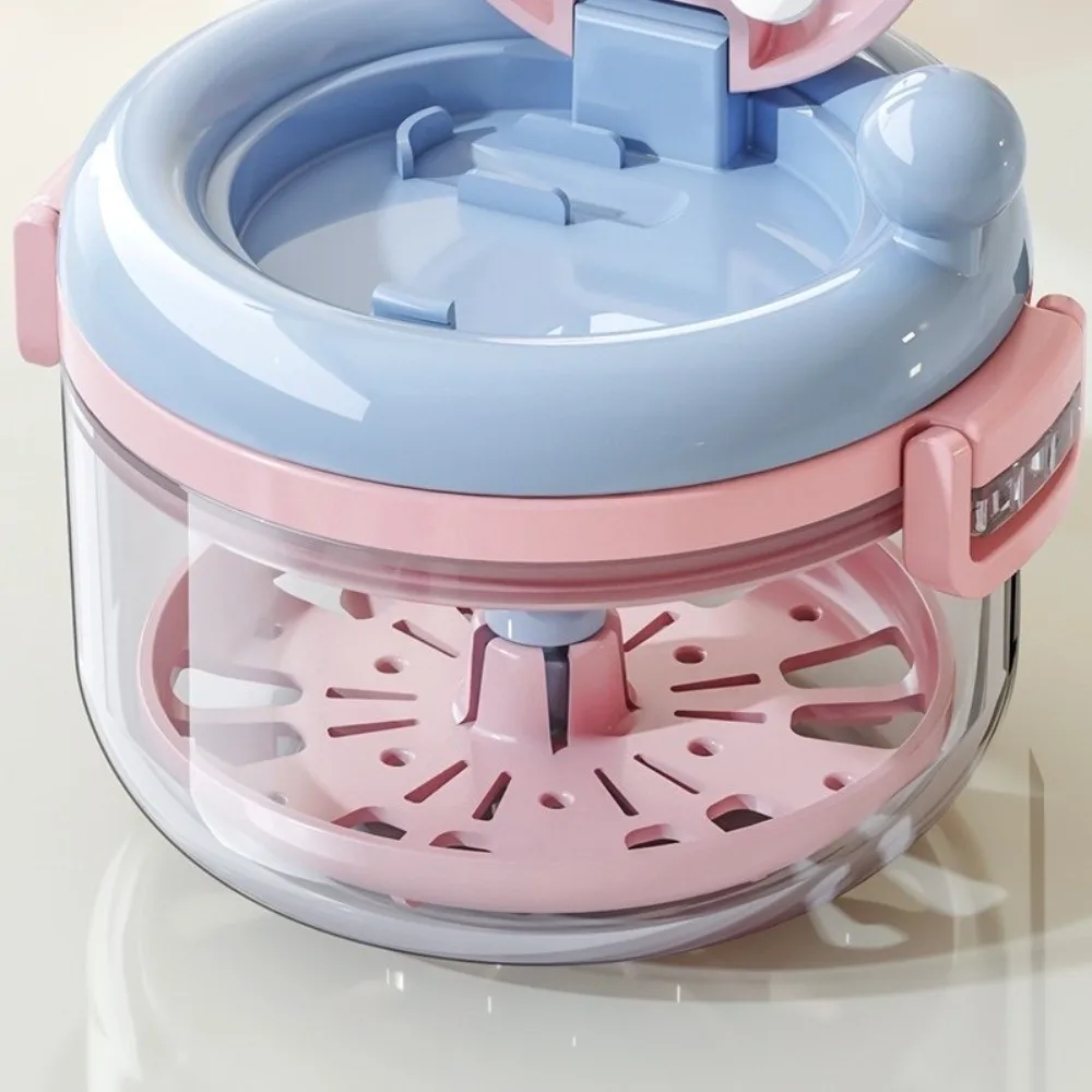 

2-in-1 Denture Cleaning Box Double Layer with Mirror Orthodontic Retainer Box Hand Cranked with Strainer Retainer Case