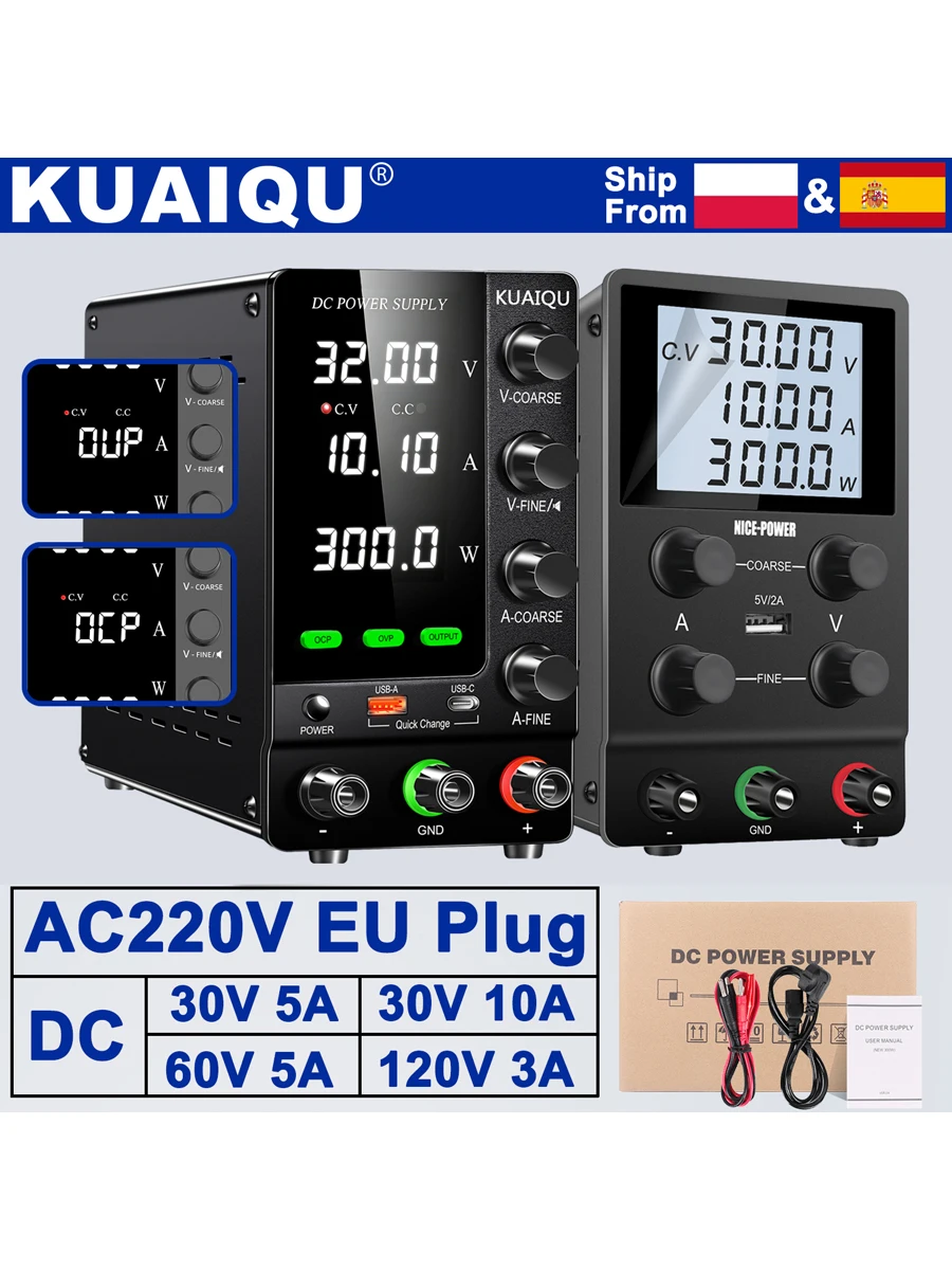 KUAIQU Hochpräzises Einstellbares Labornetzteil, 30V 60V 120V DC Geregeltes Netzteil mit OCP OVP OTP OLP, 24 Stunden Vollelastausgang, Ausreichende Leistung, Stabile Konstantspannung