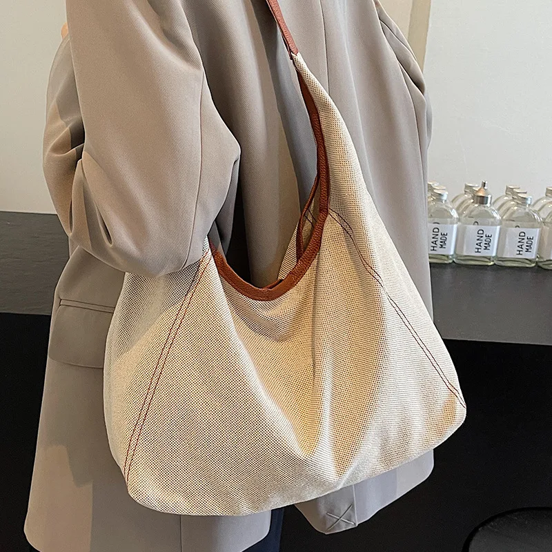 

Women's Shoulder Bag Large Capacity Canvas Bag Women's Shoulder Armpit Bag Casual College Student Class Commuter Tote Bag