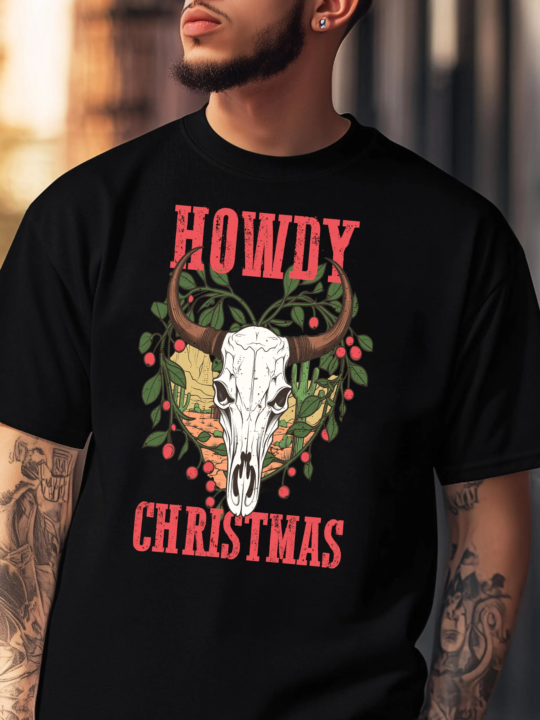 

Men's T Shirt Rockinthe Printed Design, Black Short Sleeve Crew Neck, 100% Cotton