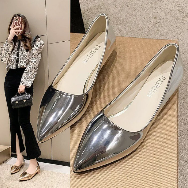 Plus Size Single-shoe Women Pumps New Women's Ladies Shoes Pointed Shallow Flat Shoes Women's Bean Shoes Women 46 Size