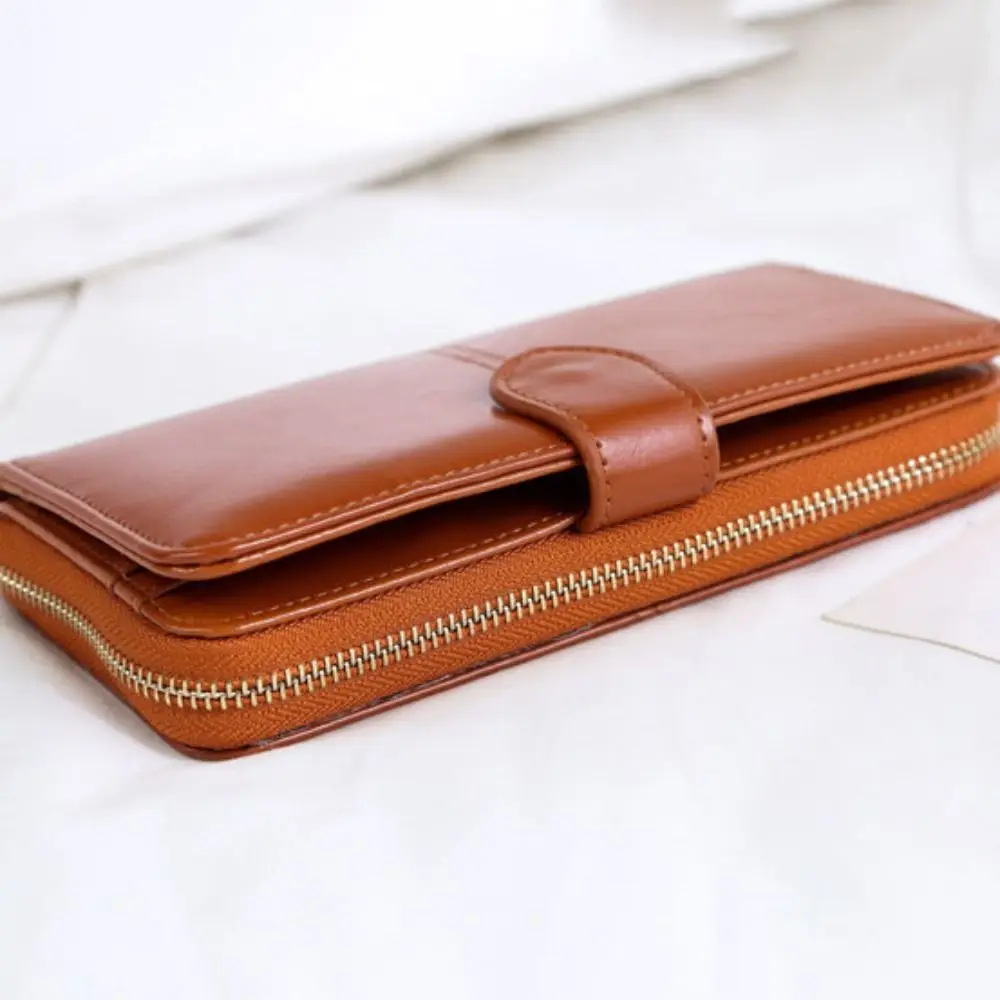 Borsa retrò Portafoglio lungo in pelle PU con cerniera Portafoglio multifunzionale a due pieghe Porta carte da donna pieghevole di grande capacità