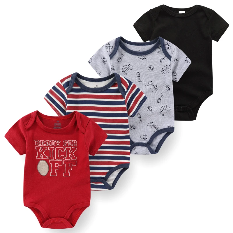 4Pieces Newborn Baby Boy Clothes Cartoon Cotton Romper Summer Short Sleeve Baby Girl Clothes 0-12M Print Bodysuit Bebes