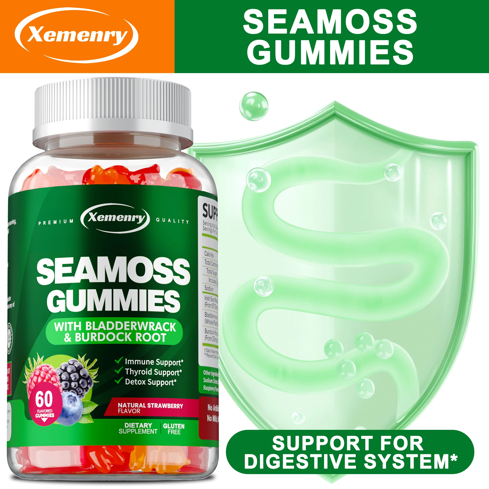 

SEAMOSS Gummies - Strengthens The Immune System, Improves Gut Health, and Improves Skin and Joint Health - 60 Gummies