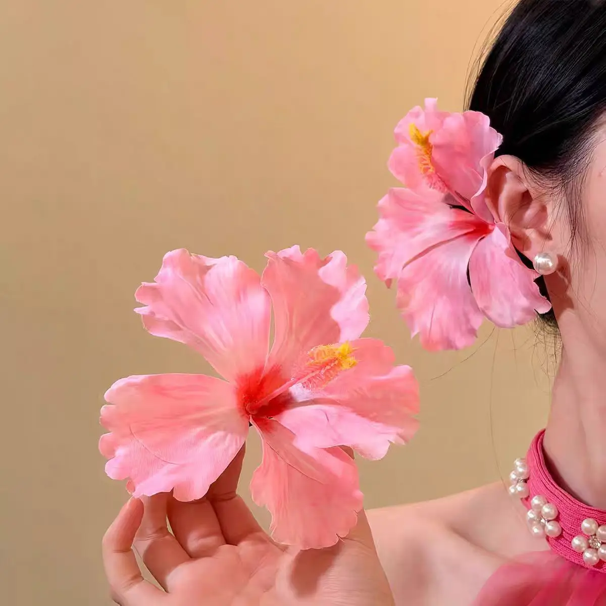 YJL 2 Stück Hibiskusblüten-Haarspangen Handgefertigte Künstliche Bohemian Blumen-Haarnadeln für Mädchen Strand-Party Haaraccessoires