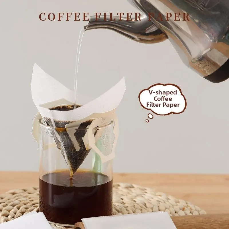Thickened V-Shape Coffee Filter Bag Ear Hanging Drip Filter Style Hand-Poured Cone Shaped Food Grade Filter Paper Disposable - view 3