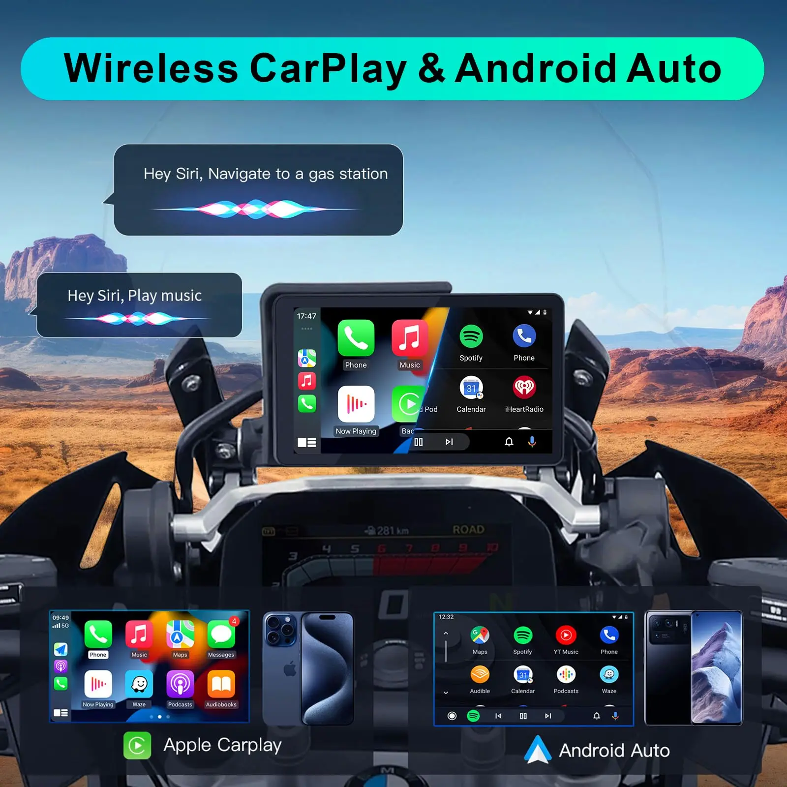 6 بوصة دراجة نارية CarPlay وAndroid Auto لسيارات BMW IP68 شاشة ملاحة GPS مقاومة للماء، التوصيل والتشغيل مع بلوتوث مزدوج 5.0