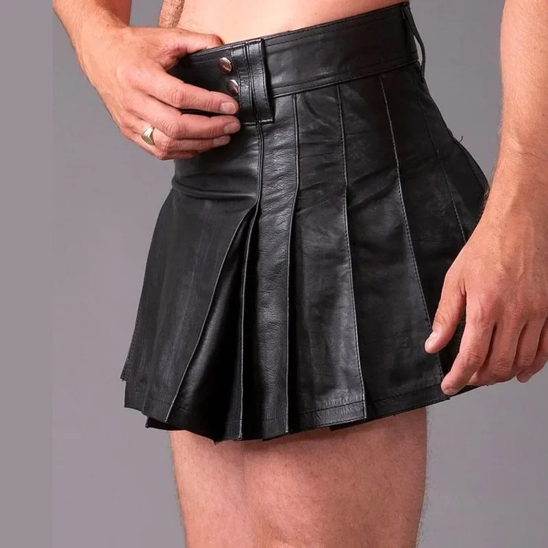 

Latin sexy and fashionable PU men's half skirt Q42 new high waisted pleated ultra short skirt jazz dance