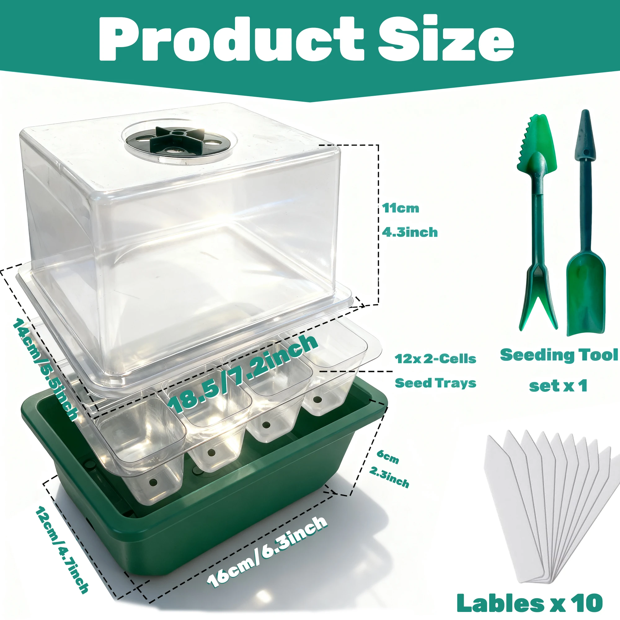 2-Pack Heated Seed Starter Trays, 24-Cell Seedling Trays with Humidity Dome & Bottom Heating Pad for Indoor Seed Germination