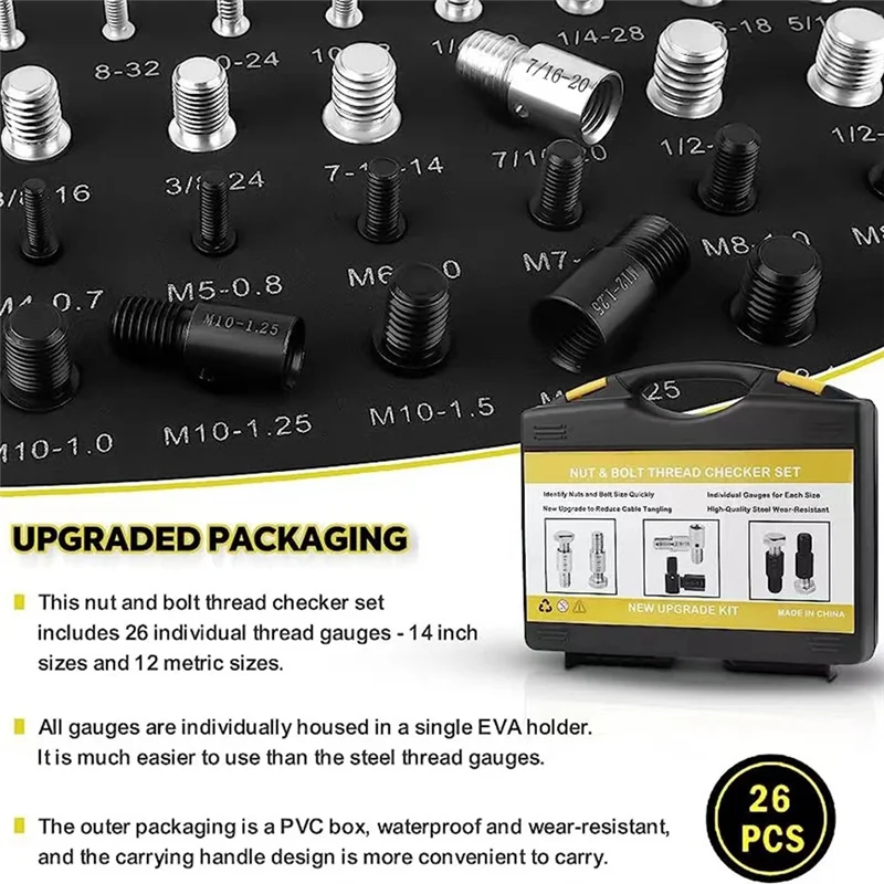 

ELEG-26Pcs Nut And Bolt Thread Checker- Thread Gauge Suitable For Detecting Fixed Bolts Or Threaded Holes In Enclosed Areas