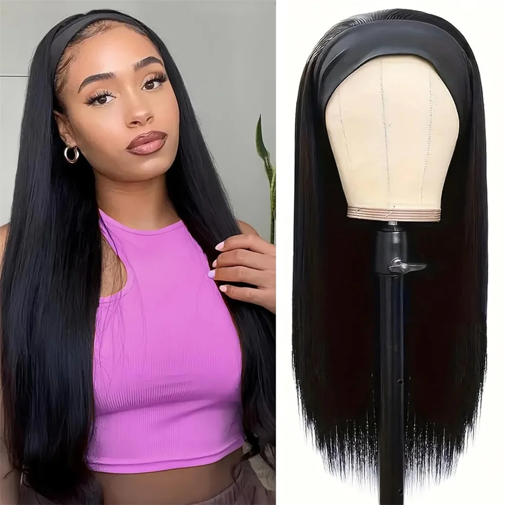 Straight Headband Wigs Human Hair Beginner Friendly For Women Malaysia Machine Made Straight Wigs 180% Density Natural Color