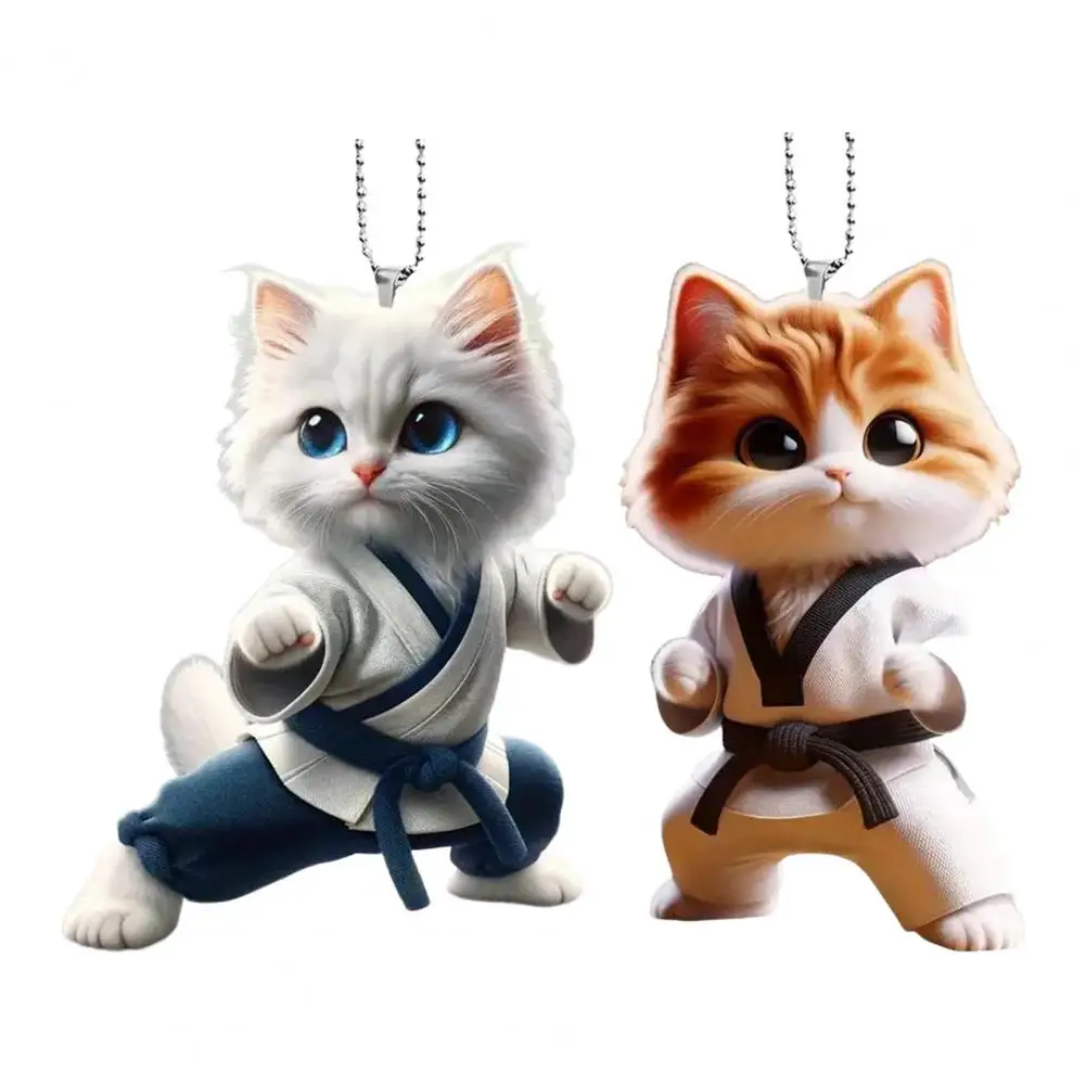 Cat Hanging Decoration Flat Cat Pendant Cartoon Kung Fu Cat Acrylic Ornament for Christmas Tree Car Rearview Mirror - Image 4